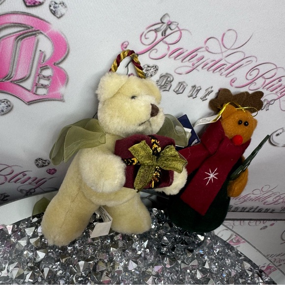 2 Christmas ornaments plush animal bears teddy cute winter outfits new with tags - Picture 3 of 8